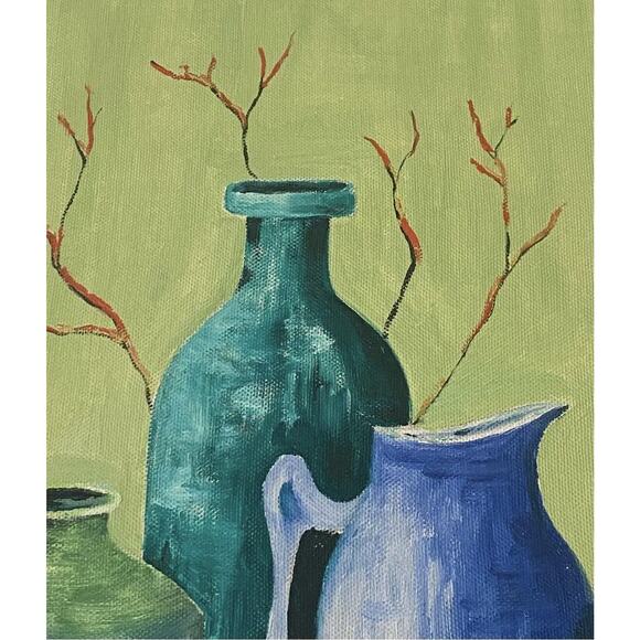 Mid 20th Century Painting Oil On Board Still Life “Three Jugs” Artist Signed - Picture 4 of 12